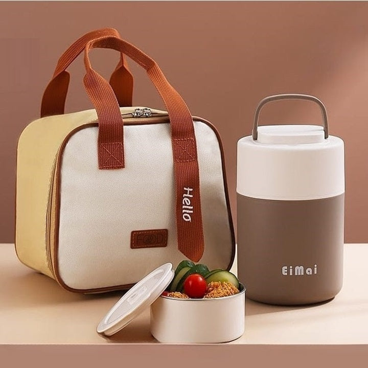 Buy Elegant 2-Tier Vertical Lunch Box with Insulated Lunch Bag Brown at MyneeMoe Online In India