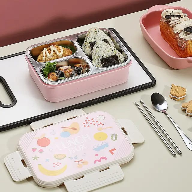 Buy DailyDine 3 Compartment Stainless Steel Lunch Box with Cutlery at MyneeMoe Online In India