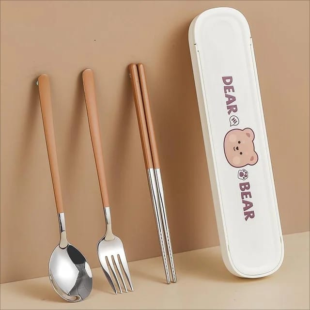 Buy Classic Stainless Steel Cutlery Set - Spoon, Fork & Chopsticks for Daily Meals Off White at MyneeMoe Online In India