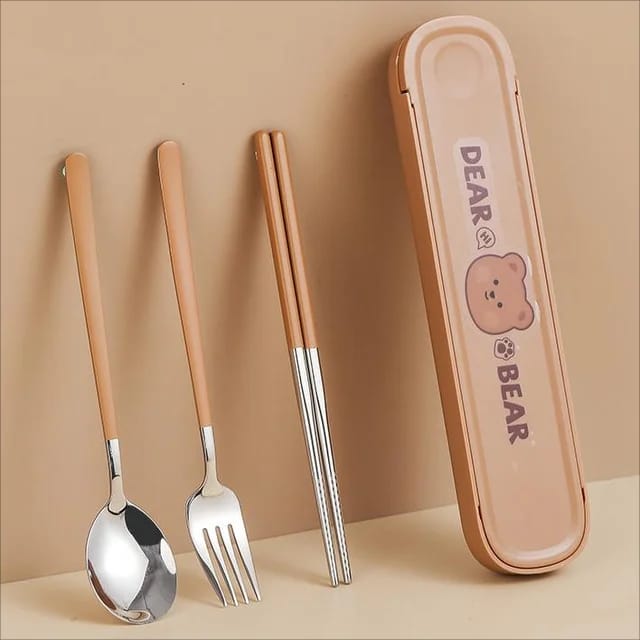 Buy Classic Stainless Steel Cutlery Set - Spoon, Fork & Chopsticks for Daily Meals Brown at MyneeMoe Online In India