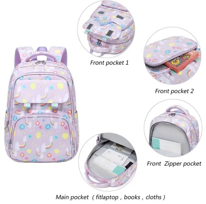 Buy Magical Rainbow Waterproof School Bag Combo - Backpack, Lunch Bag & Pencil Case at MyneeMoe Online In India