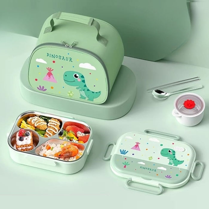 Buy Bon Appetit Stainless Steel Lunch Box Insulated Lunch Bag Dino-4 Comp. With Round Bag at Myneemoe Online In India