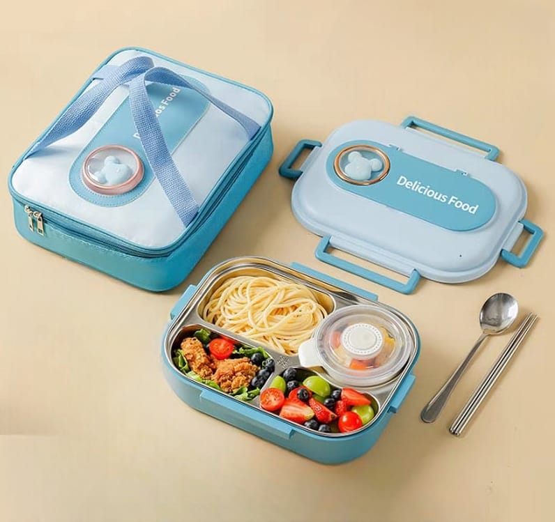 Buy Delicious Meal Stainless Steel Lunch Box Insulated Lunch Bag Blue Bear at Myneemoe Online In India