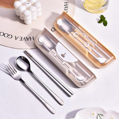 Crystal-Clear Stainless-Steel Cutlery Set – Spoon, Fork & Chopsticks
