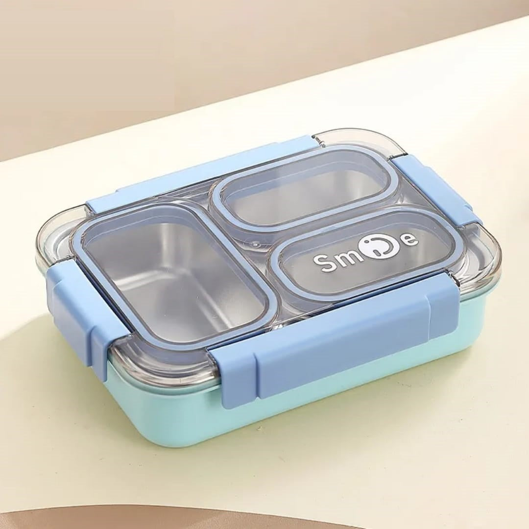 Buy Toki Buffet 3 Compartment Stainless Steel Bento Box with Cutlery Blue at MyneeMoe Online In India