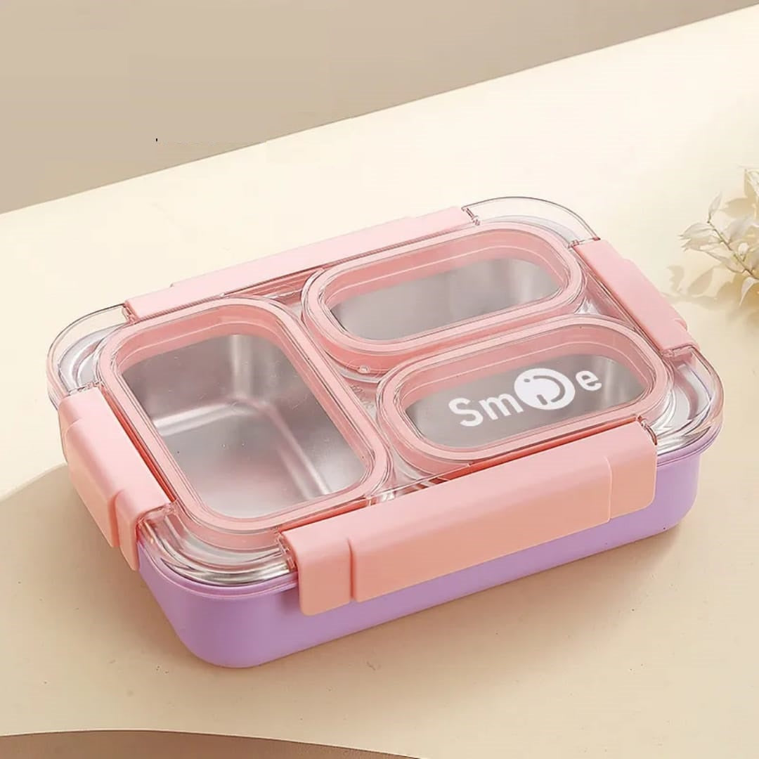 Buy Toki Buffet 3 Compartment Stainless Steel Bento Box with Cutlery Pink & Purple at MyneeMoe Online In India