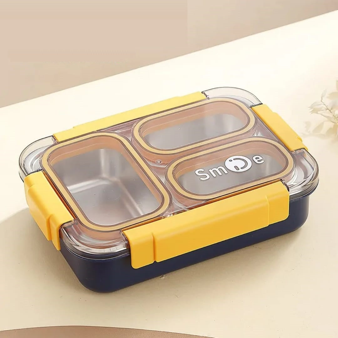 Buy MyneeMoe Toki Buffet 3 Compartment Stainless Steel Bento Box with Cutlery Blue & Yellow - Bento Lunch Box at MyneeMoe Online In India