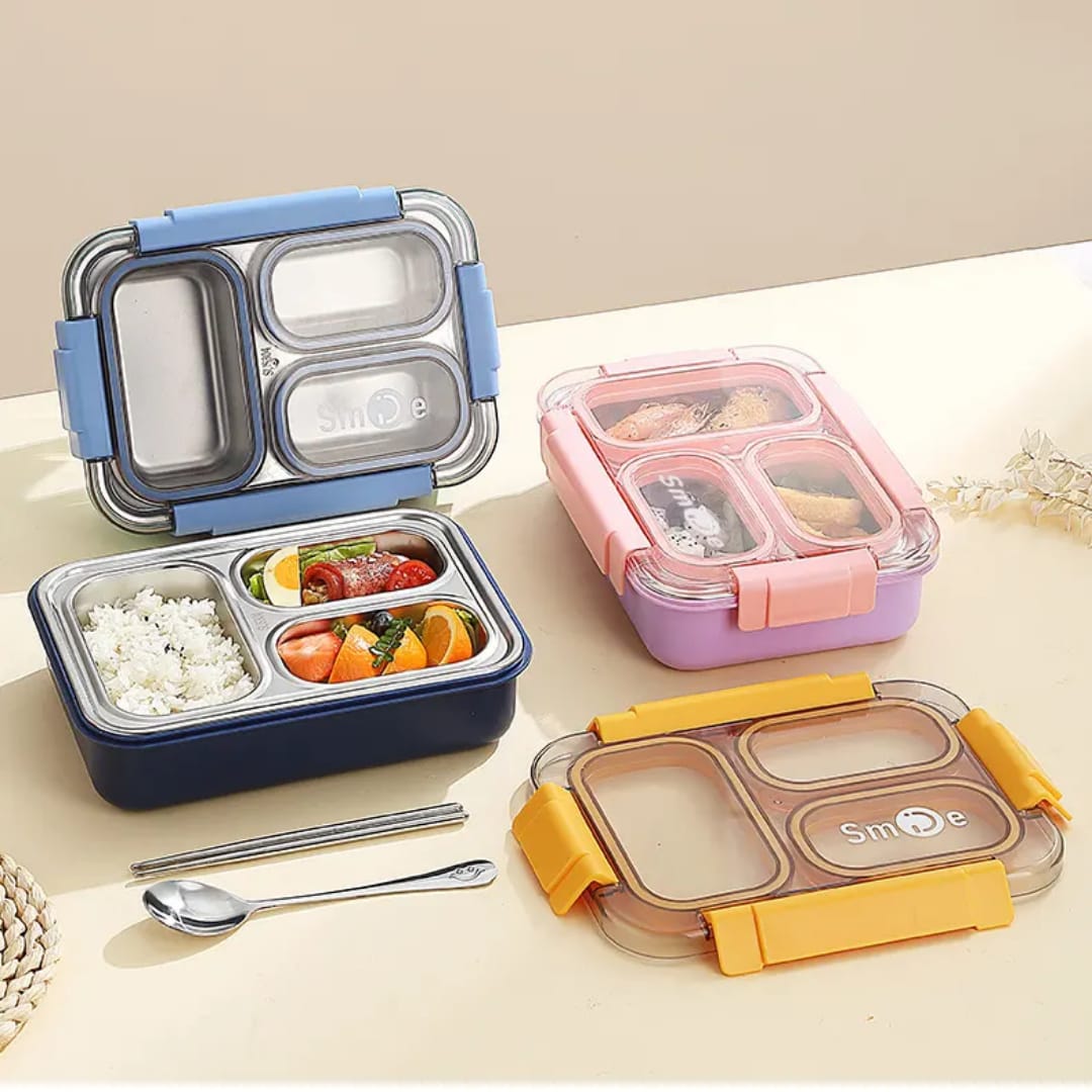 Buy MyneeMoe Toki Buffet 3 Compartment Stainless Steel Bento Box with Cutlery - Bento Lunch Box at MyneeMoe Online In India