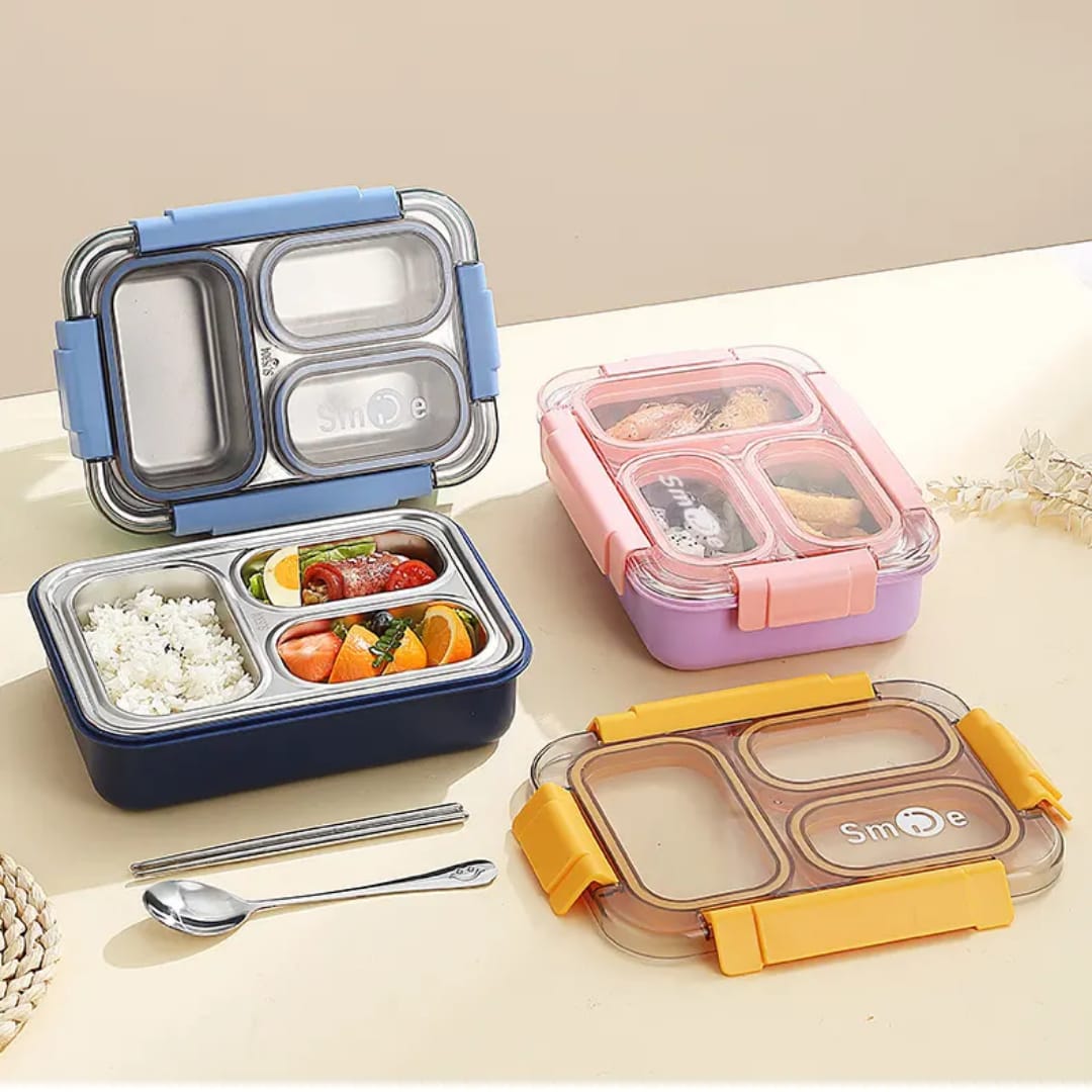 Buy Toki Buffet 3 Compartment Stainless Steel Bento Box with Cutlery at MyneeMoe Online In India