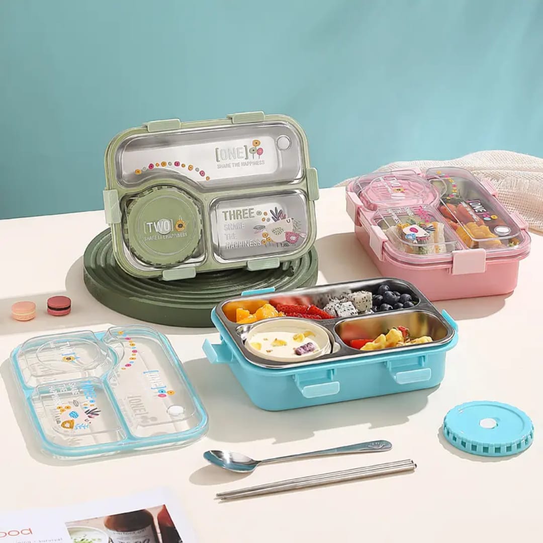 Buy MyneeMoe SmartMeal 3 Compartment Stainless Steel Bento Box – Durable, Portable & Dibbie Included - Lunch Box at MyneeMoe Online In India