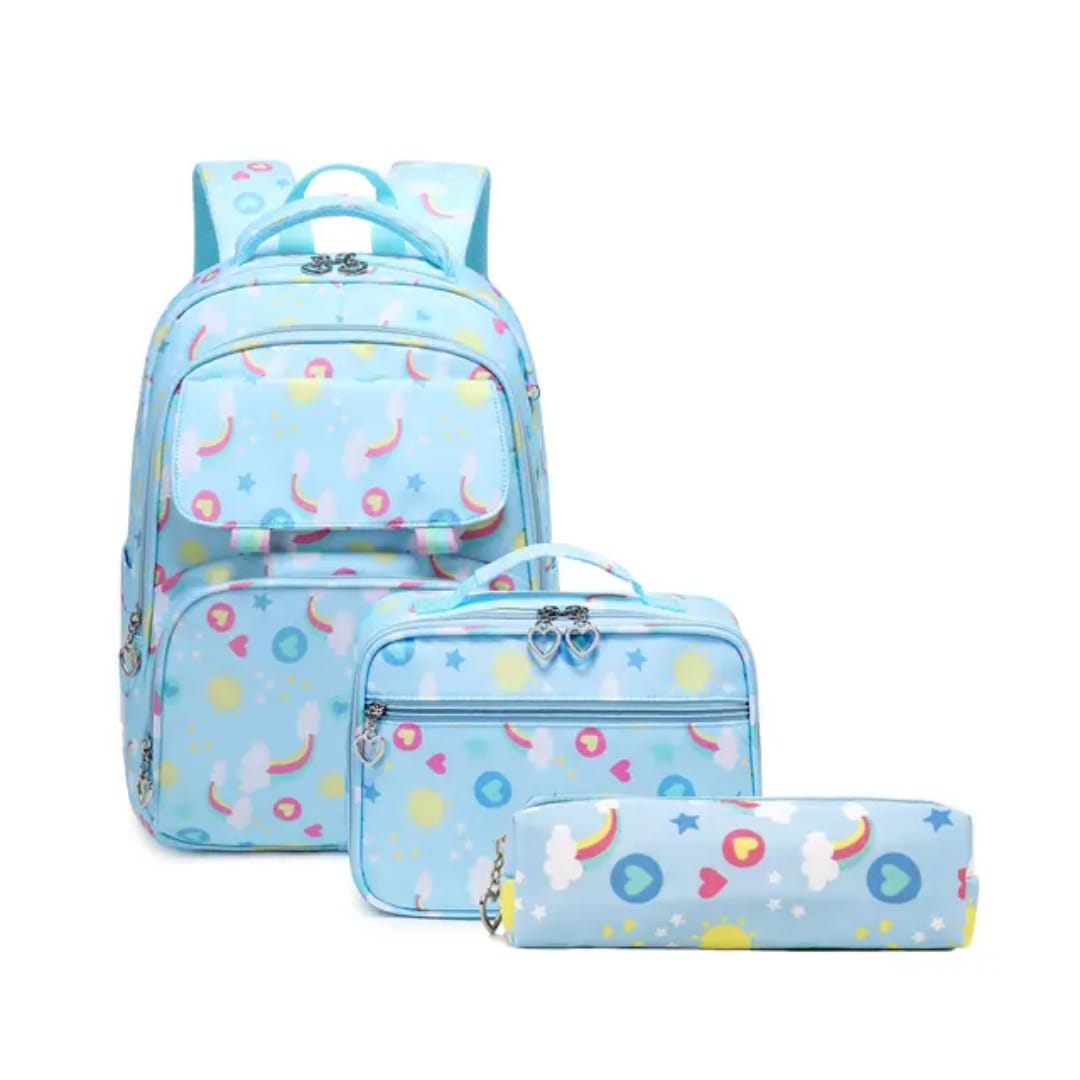 Buy MyneeMoe Magical Rainbow Waterproof School Bag Combo - Backpack, Lunch Bag & Pencil Case Sky Blue - Kids School Bag at MyneeMoe Online In India