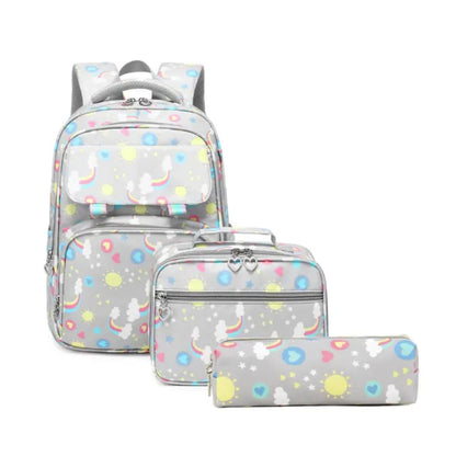 Buy MyneeMoe Magical Rainbow Waterproof School Bag Combo - Backpack, Lunch Bag & Pencil Case Light Grey - Kids School Bag at MyneeMoe Online In India