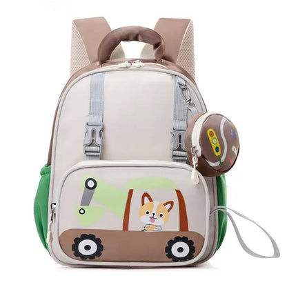 Buy MyneeMoe Crane Light-Up Kindergarten Backpack with Detachable Pocket & Cute Zipper Pouch Khaki - School Bag at MyneeMoe Online In India