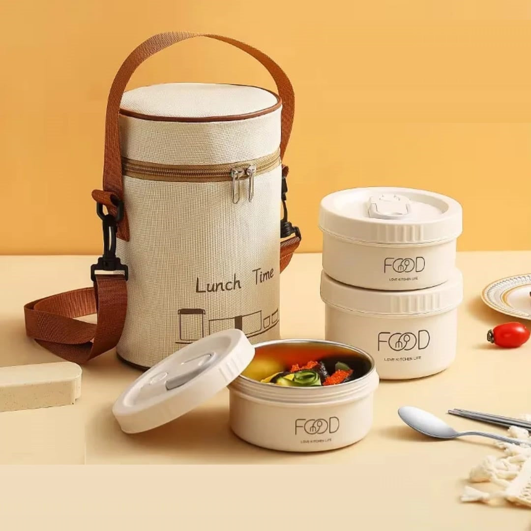 Buy MyneeMoe Lunch Time 3 Compartment Stainless Steel Lunch Box with Bag Microwave Safe - Insulated Lunch Bag Box at MyneeMoe Online In India