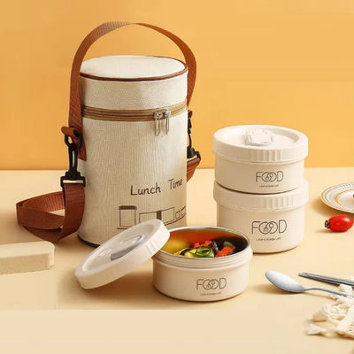 Lunch Time 3 Compartment Stainless Steel Lunch Box with Bag Microwave Safe