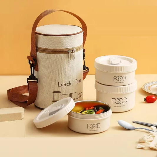 Buy MyneeMoe Lunch Time 3 Compartment Stainless Steel Lunch Box with Bag Microwave Safe - Insulated Lunch Bag Box at MyneeMoe Online In India