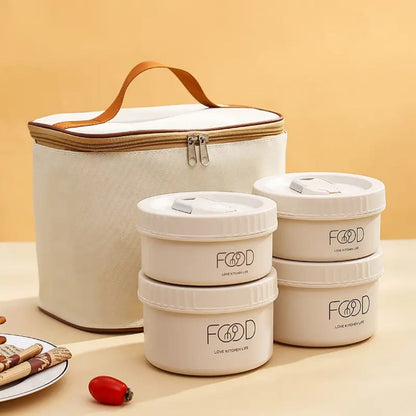 Lunch Time 4 Compartment Stainless Steel Lunch Box with Bag Microwave Safe