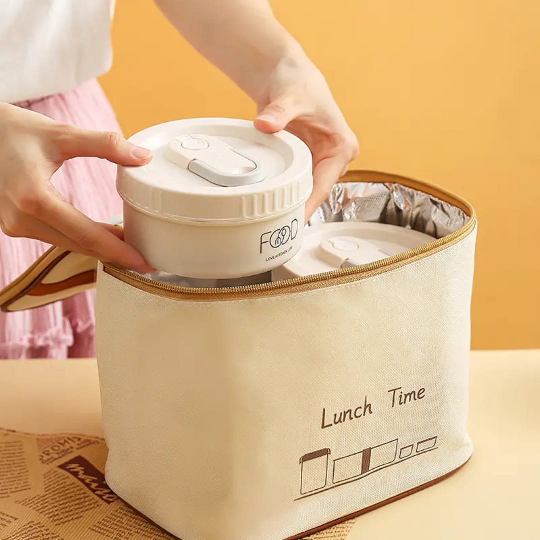 Lunch Time 4 Compartment Stainless Steel Lunch Box with Bag Microwave Safe