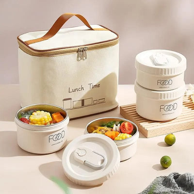 Lunch Time 4 Compartment Stainless Steel Lunch Box with Bag Microwave Safe