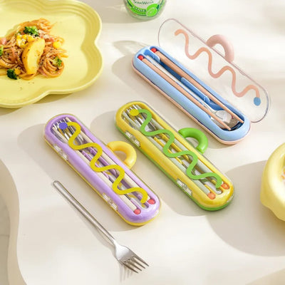 GoBite Travel Cutlery Set – Spoon, Fork & Chopsticks in Cute Case