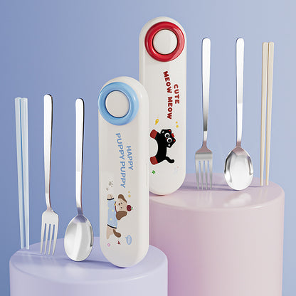 Buy MyneeMoe HappyPaws Travel Cutlery Set – Spoon, Fork & Chopsticks in Cute Case - Cutlery Set at MyneeMoe Online In India