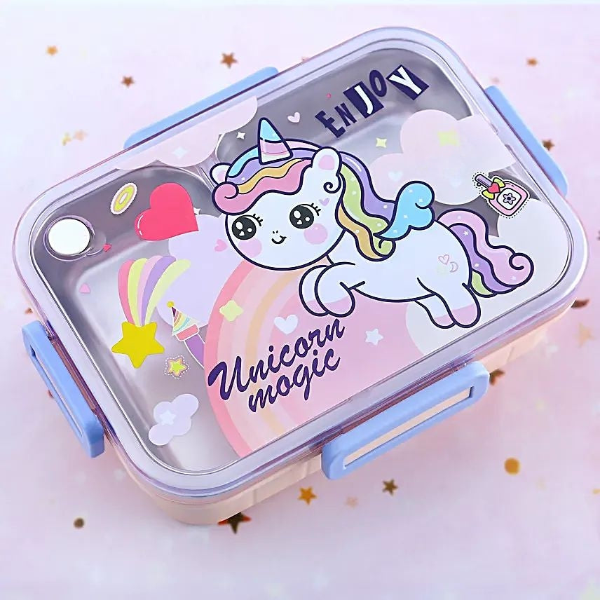 Buy Dream Space 3 Compartment Stainless Steel Bento Lunch Box Unicorn at MyneeMoe Online In India