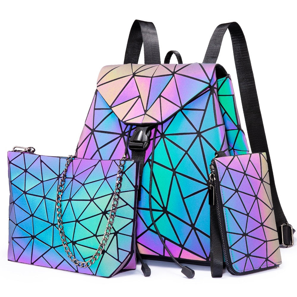 Buy MyneeMoe Lovevook Women's 3-Piece Handbag Set - Chic Geometric Design with Backpack and Wallet - Travel & Tote Bags at MyneeMoe Online In India