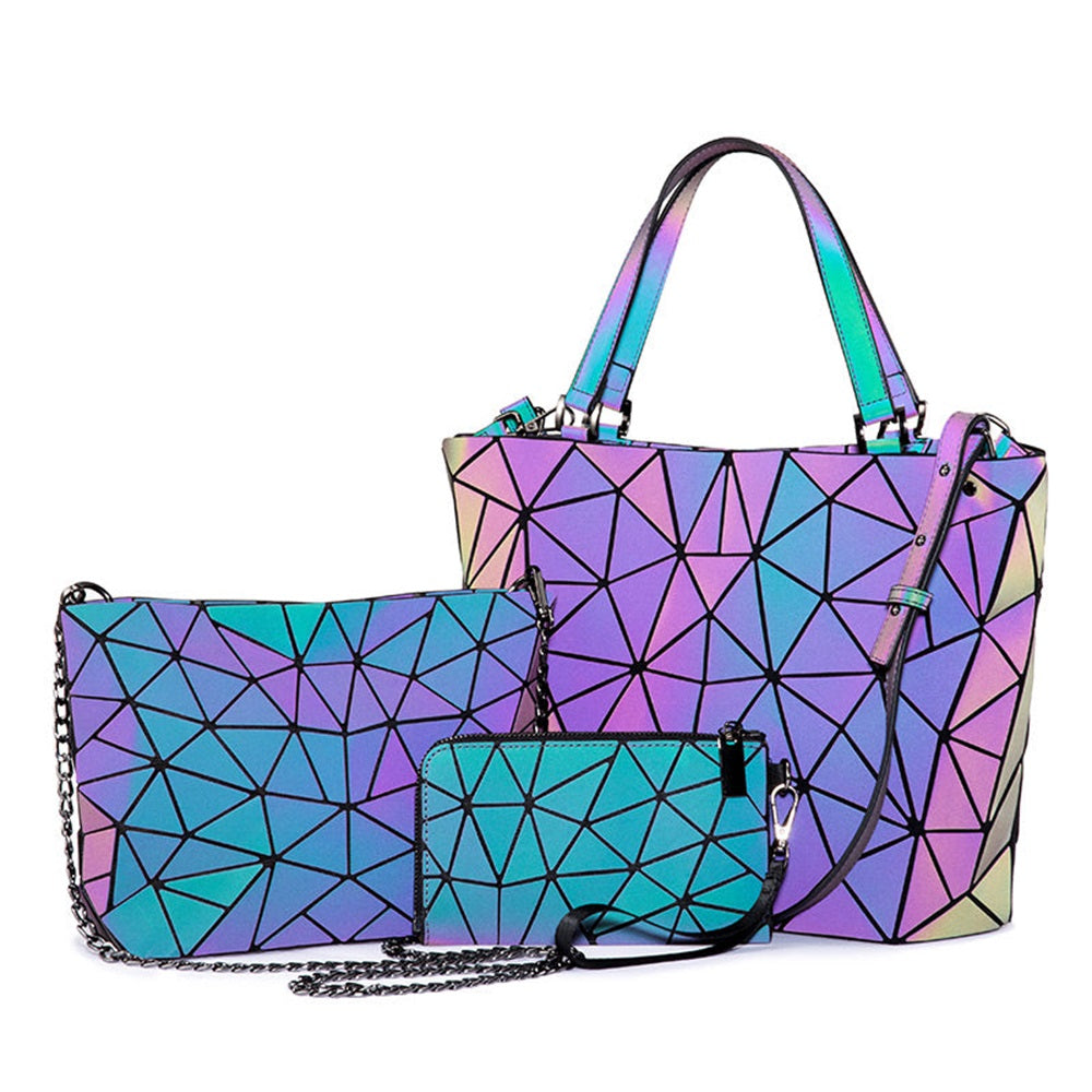 Buy Lovevook Women's Luminous Geometric Handbag Set - 3-Piece Tote, Crossbody & Wallet at MyneeMoe Online In India