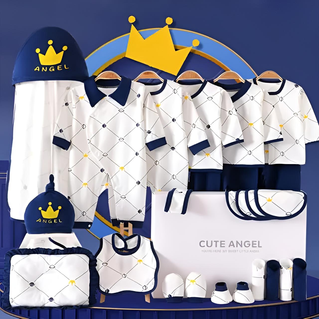 Buy MyneeMoe Cute Angel 25 Piece Newborn Baby Gift Box – Adorable Baby Shower Essentials Blue & White - at MyneeMoe Online In India