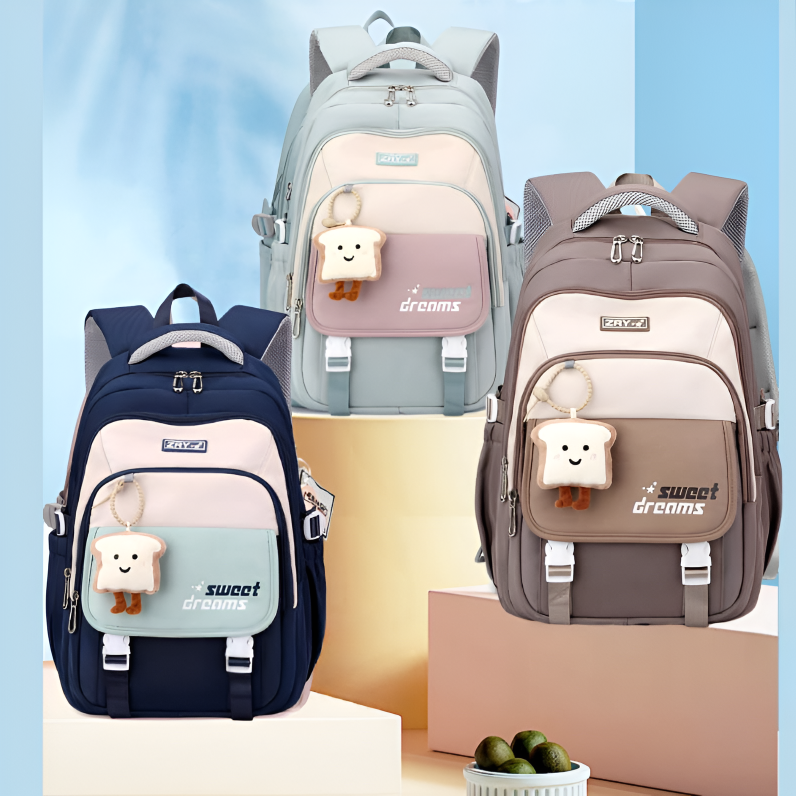 Buy MyneeMoe Sweet Dreams Stylish School Bag with Cute Bread Keychain - School Bag at MyneeMoe Online In India