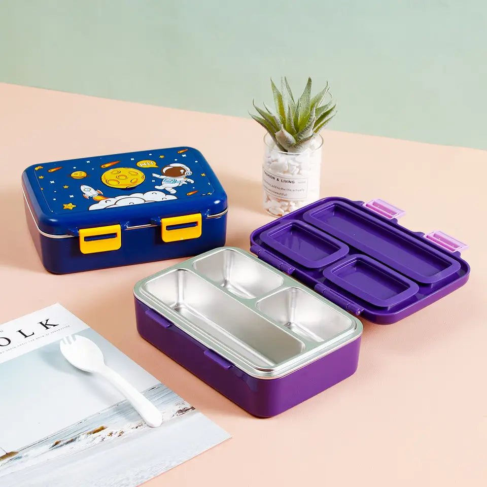 Buy MyneeMoe Space Themed 3 Compartment Leak-Proof Stainless Steel Lunch Box - Lunch Box at MyneeMoe Online In India