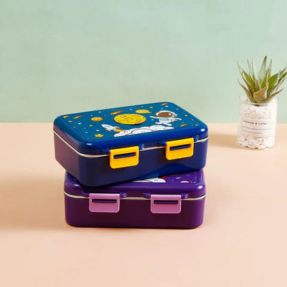 Buy Space Themed 3 Compartment Leak-Proof Stainless Steel Lunch Box at MyneeMoe Online In India