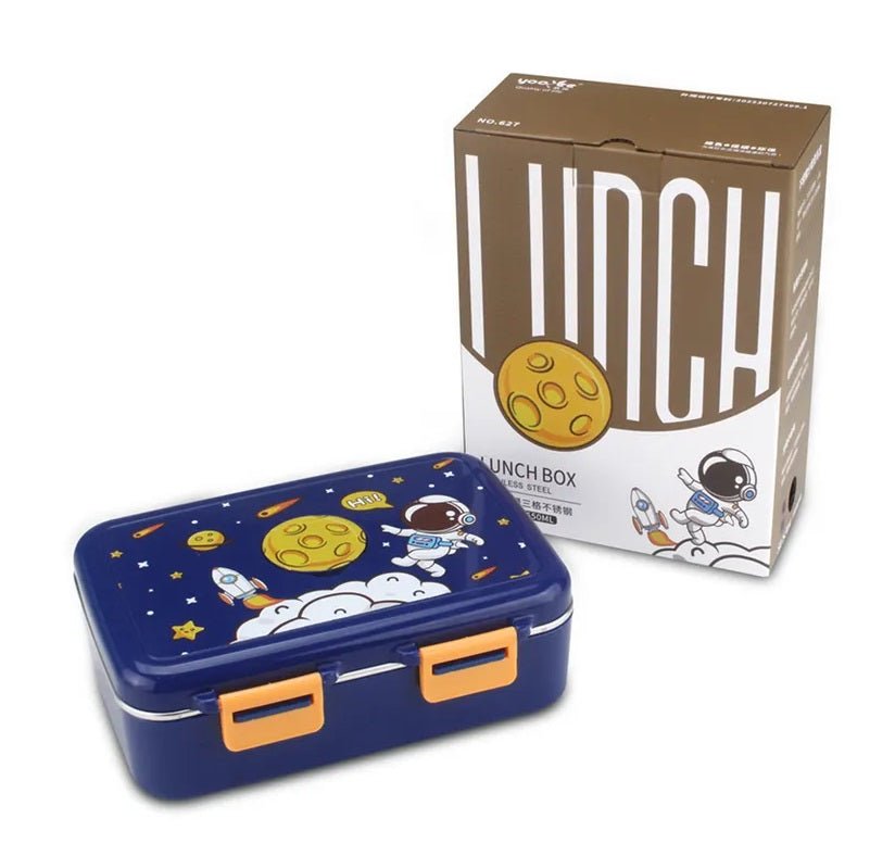 Buy MyneeMoe Space Themed 3 Compartment Leak-Proof Stainless Steel Lunch Box Blue - Lunch Box at MyneeMoe Online In India
