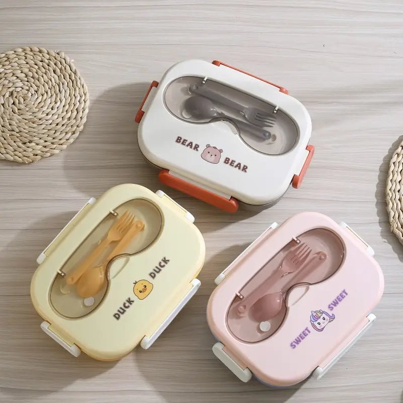 Buy Cute Cartoon 3-Compartment Stainless Steel Bento Lunch Box with Dibbie at MyneeMoe Online In India