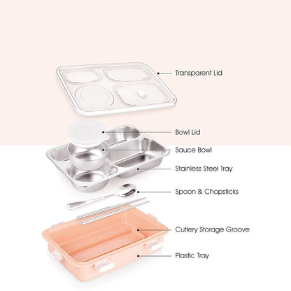 Buy 4 Compartment Stainless Steel Lunch Box With Dibbie at MyneeMoe Online In India