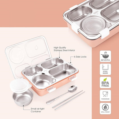 Buy 4 Compartment Stainless Steel Lunch Box With Dibbie at MyneeMoe Online In India