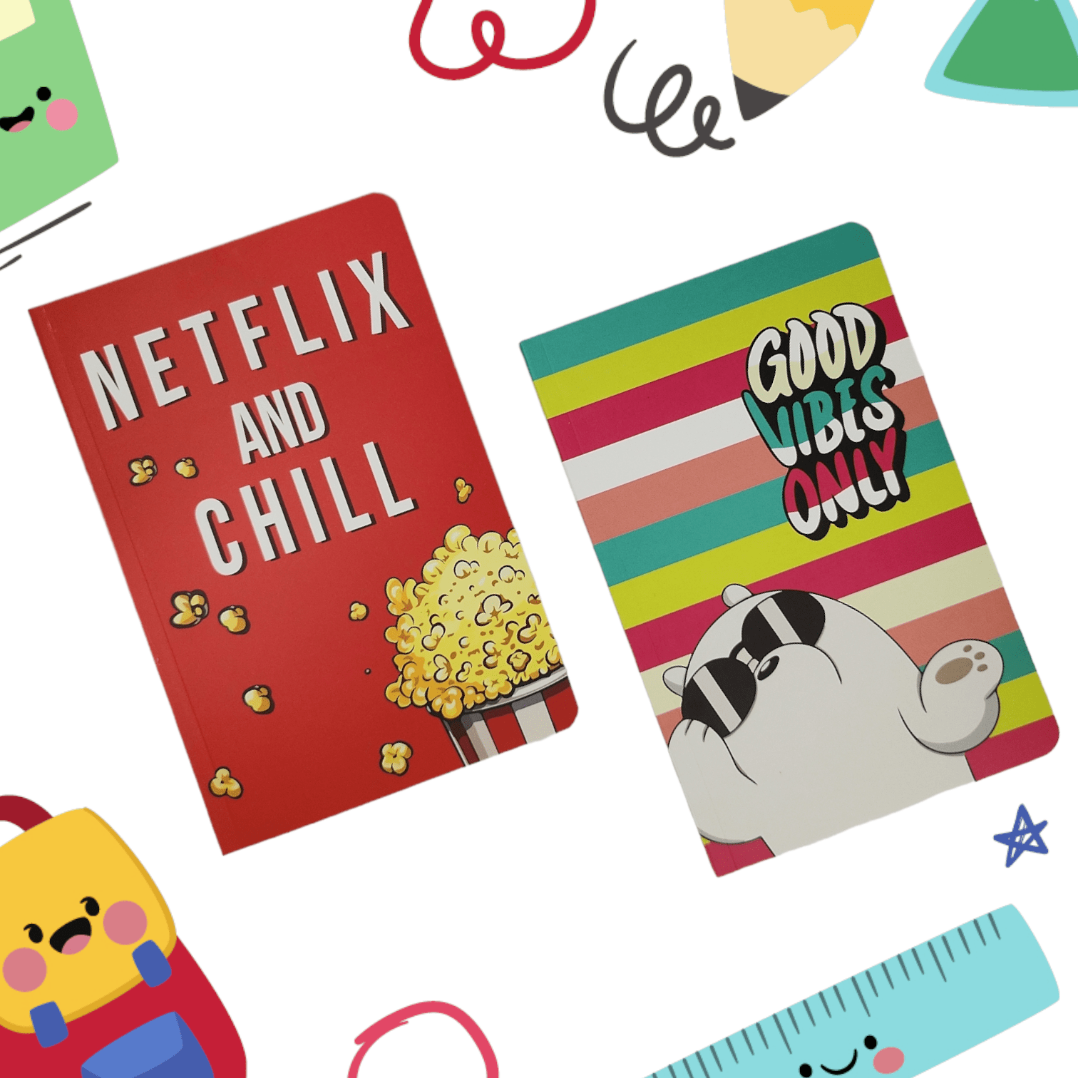 Buy Netflix & Chill & Good Vibes Only Notebook Combo (Pack Of 4) at Myneemoe Online In India