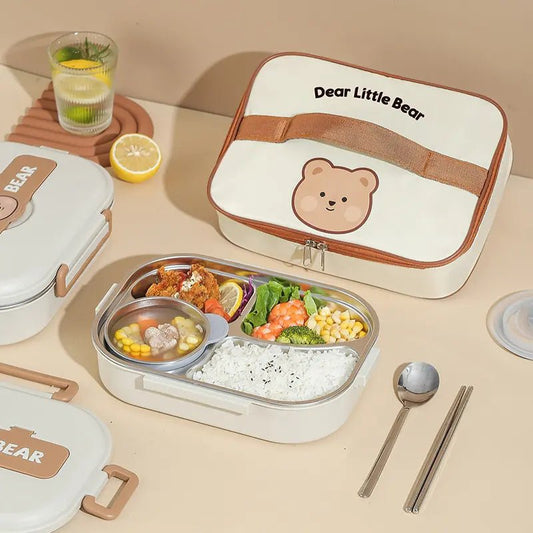 Buy WildBite Stainless Steel Lunch Box with Insulated Lunch Bag Cream Bear at Myneemoe Online In India