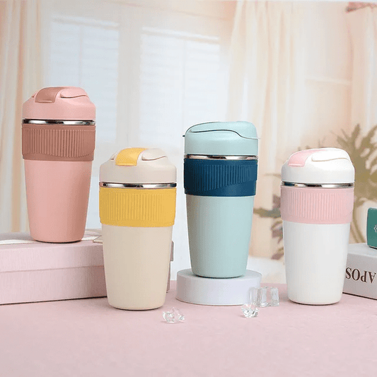 Buy Dual Purpose 480ml Hot & Cold Travel Vacuum Cup With Lid & Silicone Sleeve (3 Amazing Colours) at MyneeMoe Online In India