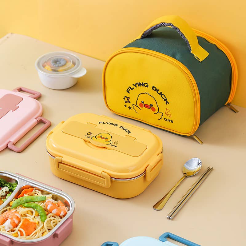 Buy MyneeMoe Flying Duck 4 Compartment Stainless Steel Kids Lunch Box with Insulated Bag - Kids Lunch Box at MyneeMoe Online In India