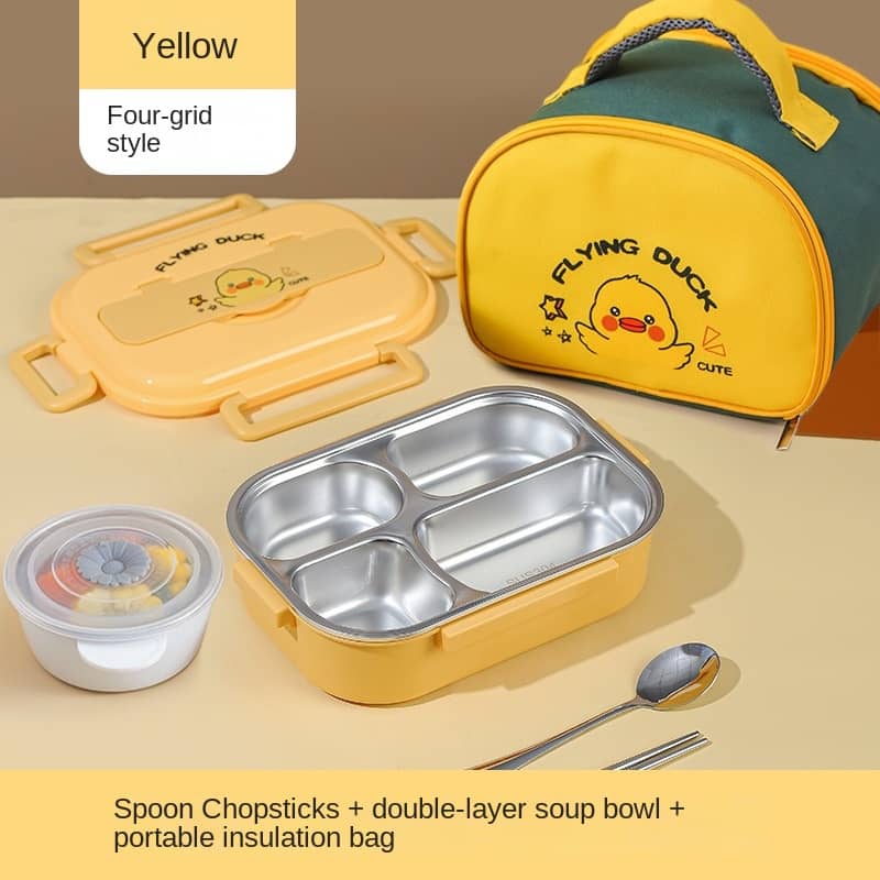 Buy Flying Duck Stainless Steel Lunch Box with Insulated Lunch Bag Yellow at Myneemoe Online In India