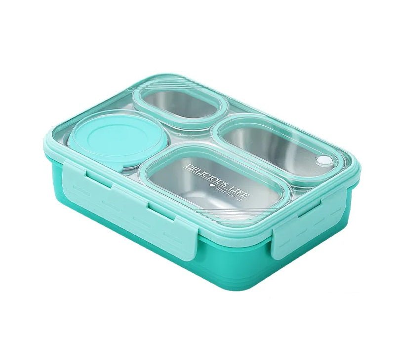 Buy Hearty Meal 4-Compartment Bento Lunch Box with Bowl Mint Green at MyneeMoe Online In India