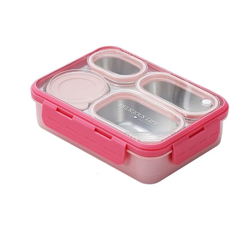 Buy Hearty Meal 4-Compartment Bento Lunch Box with Bowl Pink at MyneeMoe Online In India