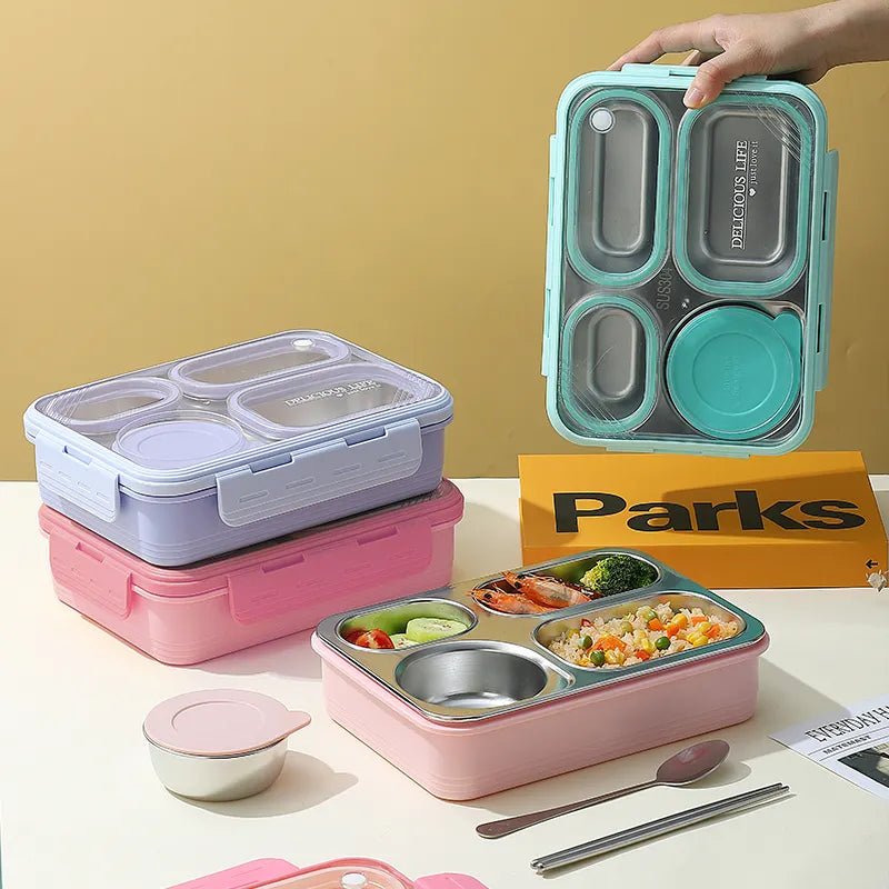Buy MyneeMoe Hearty Meal 4 Compartment Stainless Steel Bento Lunch Box with Bowl - Bento Lunch Box at MyneeMoe Online In India