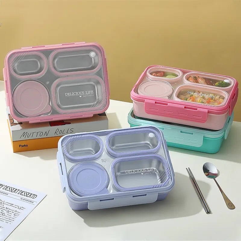 Buy Hearty Meal 4-Compartment Bento Lunch Box with Bowl at MyneeMoe Online In India