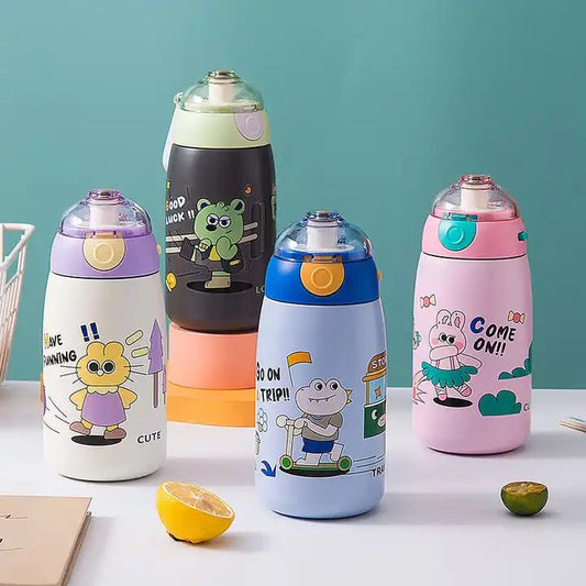 Buy Kids Bullet Stainless Steel Vacuum Insulated Flask with Easy to Carry Loop (500ml) (4 Cute Characters) at Myneemoe Online In India