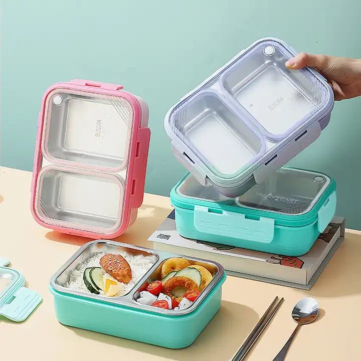 Buy Light Meal 2 Compartment Stainless Steel Bento Lunch Box With Cutlery at MyneeMoe Online In India