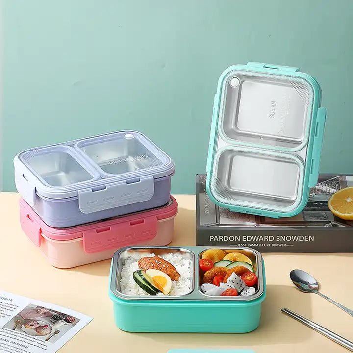 Buy Light Meal 2 Compartment Stainless Steel Bento Lunch Box With Cutlery at MyneeMoe Online In India