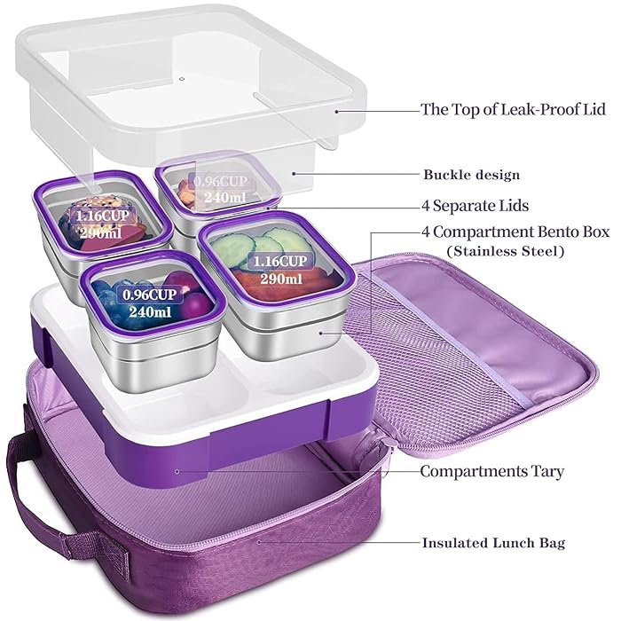 Buy Meal Station 4 Compartment Stainless Steel Bento Lunch Box with Bag at Myneemoe Online In India